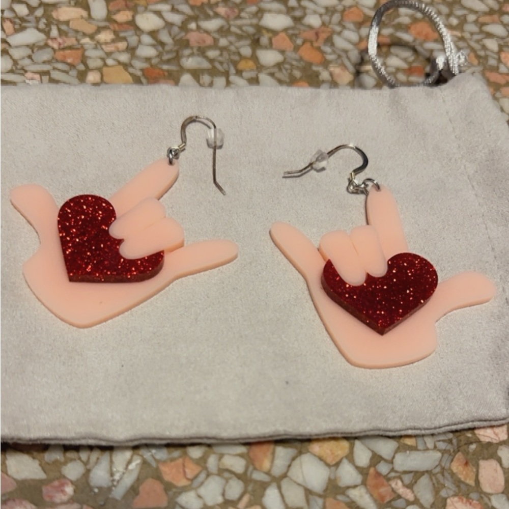 Earrings in the shape of the sign language ‘I Love You’ $16